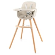 Babyjoy 3 in 1 Convertible Wooden High Chair Baby Toddler Highchair w/ Cushion Beige