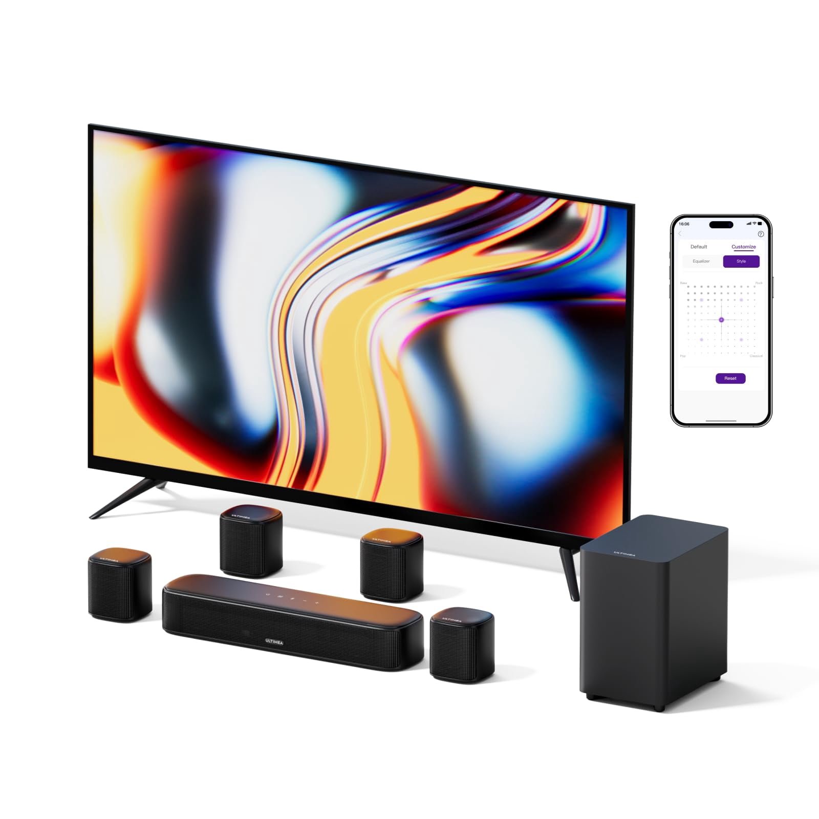 ULTIMEA 7.1ch Sound Bar with Subwoofer, Virtual Surround Sound System for TV, Sound Bar for Smart TV with 4 Surround Speakers, Pe