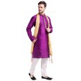 thumbnail image 4 of Vêtements Indiens Kurta Pyjama pour Homme avec Foulard Robe de Fête de Mariage (Violet, m), 4 of 6