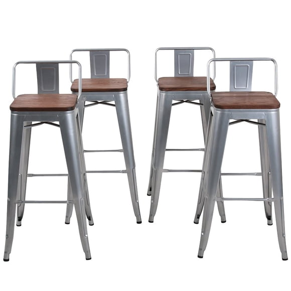 Changjie Furniture Tabourets de Bar 30 Pouces Ensemble de 4 Tabourets de Bar Industriels en Métal Hauteur de Bar Tabouret de Bar avec Dossiers pour Cuisine à Domicile (30 Pouces, Argent)