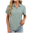 thumbnail image 2 of Pisexur Hauts pour Femmes Tendances Mode Chemises Col à Revers Col en V Manches Courtes Blouse Chic Décontractée Tunique Hauts Vert,m, 2 of 8