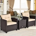 thumbnail image 4 of Giantex 3 Pieces Patio Furniture Set, PE Rattan Wicker 3 Pcs Outdoor Sofa Set w/Washable Cushion and Tempered Glass Tabletop, Conversation Furniture for Garden Poolside Balcony (Brown), 4 of 10