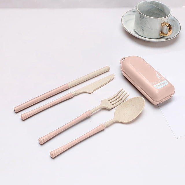 TIMIFIS Tableware Tableware Travel Utensil Set with Case, Whea-T Straw Reusable Spoon Straw Forks Tableware, Portable Cutlery Travel Picnic Camping Or Daily Use Kitchen Gadgets