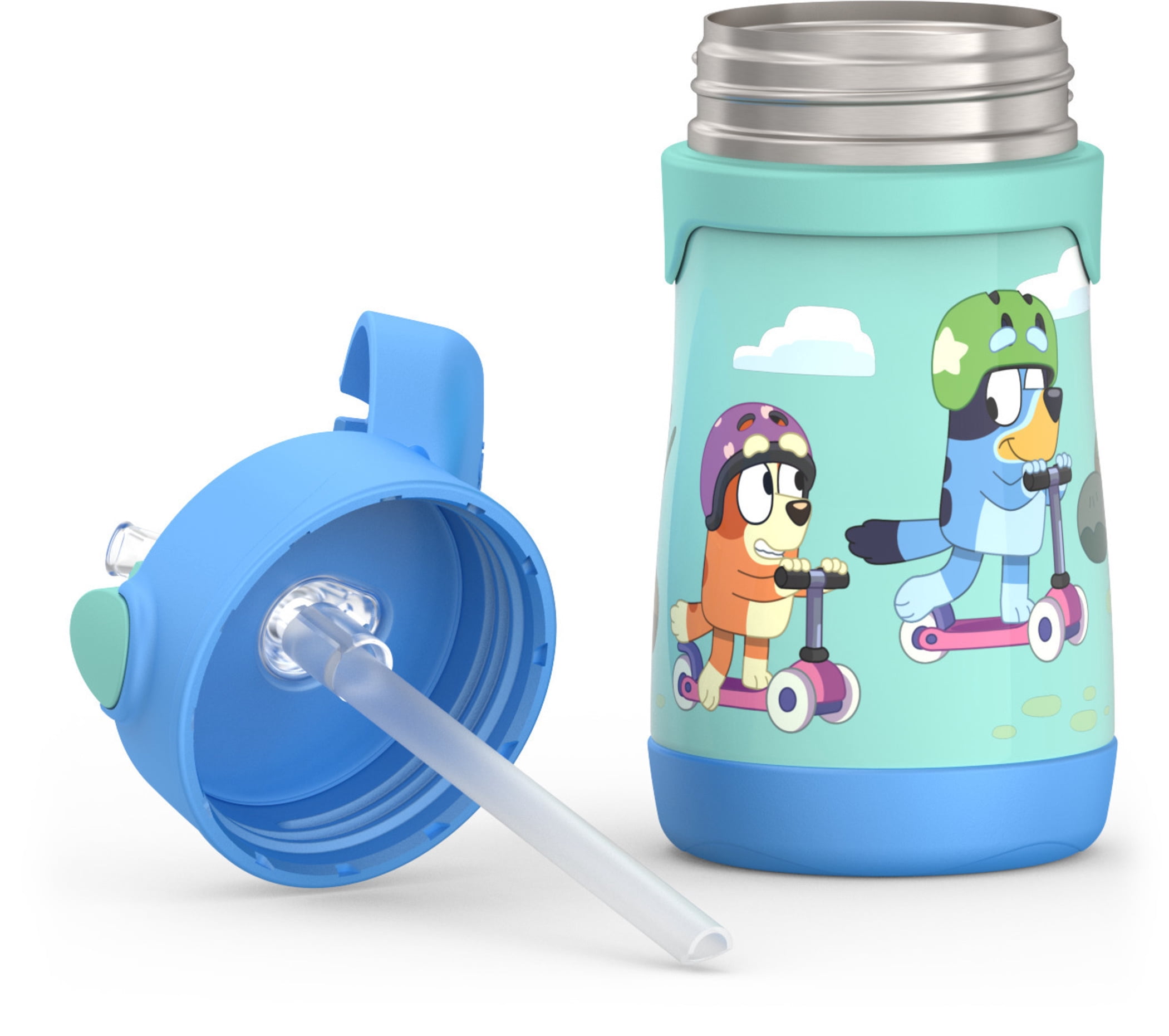 Bouteille à paille Thermos pour enfants en acier inoxydable à isolation sous vide, 10 ozoz, Bluey