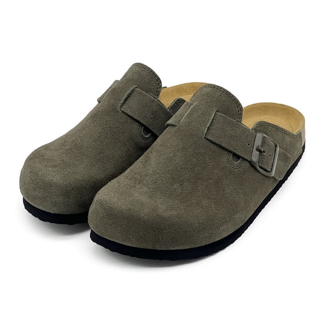Adult Suede Clogs Cork Footbed Slippers Arch Support Potato Shoes Indoor Outdoor Slippers with Adjustable Buckle