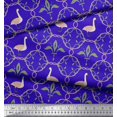 thumbnail image 3 of Soimoi Blue Velvet Fabric Swan & Moroccan Damask Printed Fabric 1 Yard 58 Inch Wide, 3 of 5