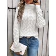 thumbnail image 3 of Chandails à Col Roulé pour Femmes, Tricot Torsadé, Manches Longues, Chandail, Haut, Automne Hiver, Décontracté, Uni, Blanc, M, 3 of 6
