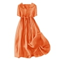 thumbnail image 1 of WTXUE Robes pour Femmes 2024, Robe Décontractée Rétro en Coton et Lin Uni à Boutons et Col en V pour Femme, Robe en Lin, Orange G, 1 of 9
