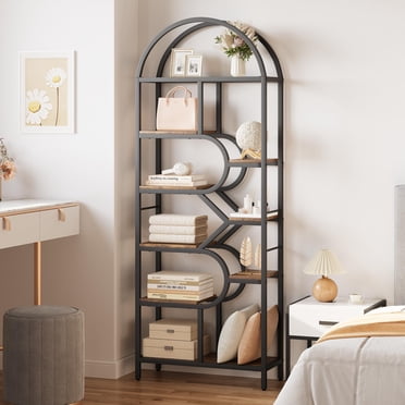 TROPOW Bookshelf 6 Tier Arched Bookcase 81.7in Tall Display Racks Geometric Open Storage Shelf Unique Book Rack Metal Frame Large Modern Book Shelf for Bedroom, Living Room, Home Office,Black