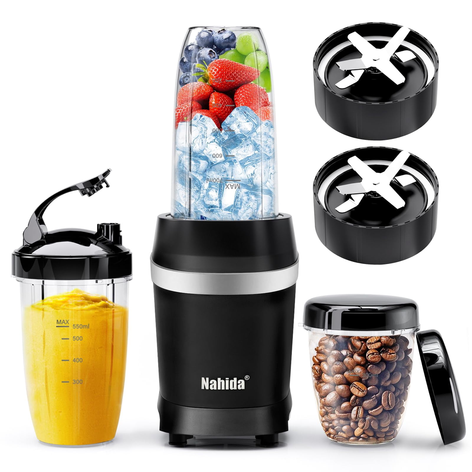 Nahida Blender for Smoothies, 1200W Smoothie Blender for Ices Crushing, Blenders with (2) 6-Fin Blades, Personal Blenders for Kitchen with 23oz, 32oz