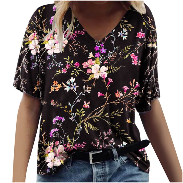 Birdeem T-Shirt Décontracté à Manches Courtes Col en V Imprimé Mode pour Femmes
