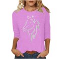 thumbnail image 2 of Baikeli Vente de Liquidation Hauts à Manches 3/4 pour Femmes Blouses Décontractées à Imprimé Animalier T-Shirts d'Été Unis à Enfiler Amples à Col Rond Hauts de Printemps pour Femmes 2024, 2 of 4