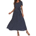 thumbnail image 2 of Robes d'Été pour Femmes 2023 Robes pour Femmes Liquidation Mode Femmes Manches Courtes Plage Pois Bandage Longue Robe Maxi, 2 of 9