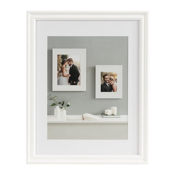 DesignOvation Leno 14" x 18" Matted to 11" x 14" White Picture Frame