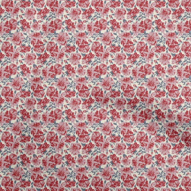 oneOone Tissu en Rayonne Rouge à Fleurs pour Robe Tissu Imprimé au Mètre 56 Pouces de Large