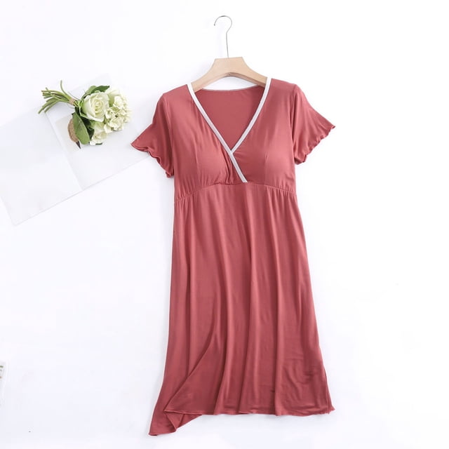 TopLLC Robe à Manches Courtes à Col en V Robe à Col en V pour Femmes Vêtements Post-Partum à Manches Courtes pour Femmes Enceintes Robe d'Allaitement Vêtements de Maison Robe à Manches Courtes à Col en V Robe pour Femmes Enceintes