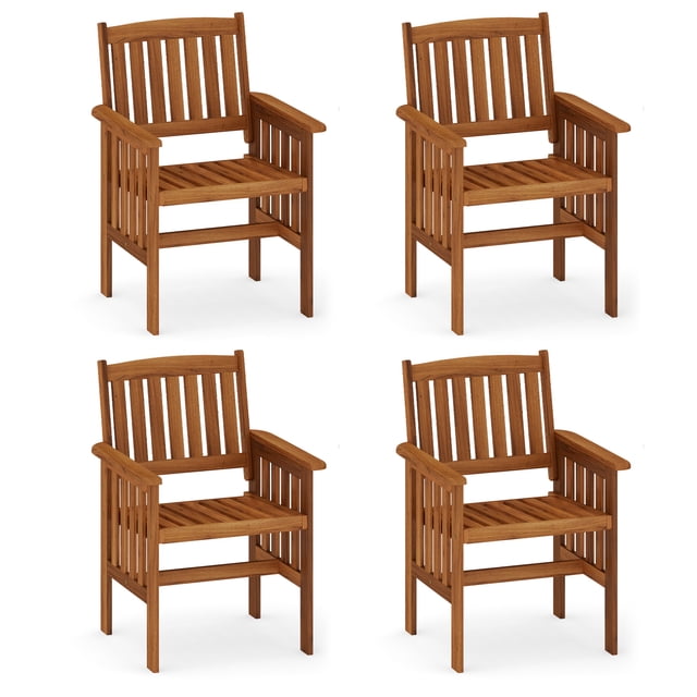 Gymax Patio Dining Chairs Set of 4 w/Slatted Backrest Seat for Balcony Poolside Porch