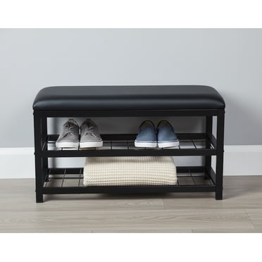 2 Tier Shoe Bench, Padded Seat Metal Frame, Entryway Organizer