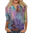 thumbnail image 1 of Bellella Hauts pour Femmes T-shirt Imprimé Floral Col Rond Tee Tunique Douce Manches 3/4 Blouse T-shirt Coloré Fleur S, 1 of 2
