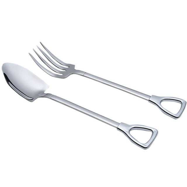 2*Pelle Cuillère Fourchette Petite en Acier Inoxydable Vaisselle Cuillère à Mélanger pour Café