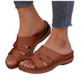 thumbnail image 1 of Womens Orthopedic Slides Sandals Comfortable Leather Peep Toe Walking Slip on Summer Shoes with Arch Support, 1 of 7