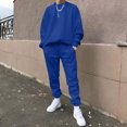 thumbnail image 2 of Kcodviy Male Casual Solid Two Suits Jacket Set with Ties Piece Suit O Neck Pinstripe Pants and Vest Mens off Shoulder Sleeve Sweatshirt Summer Suit Drawstring Pocket Pants Set, 2 of 5