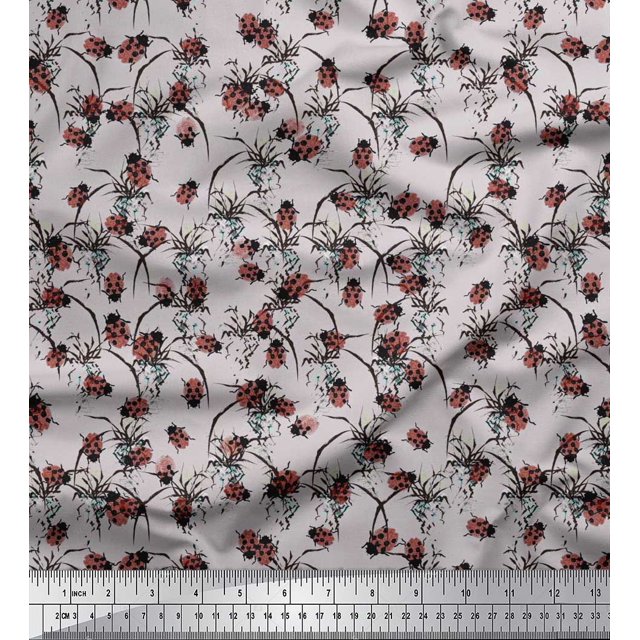 Soimoi Georgette Viscose Fabric Brush Stroke & Insect Printed Fabric 1 Yard 42 Inch Wide