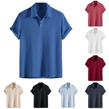 QIPOPIQ Polos pour Hommes à Manches Courtes Ajustés Chemises Décontractées Côtelées T-Shirts Stylés Liquidation