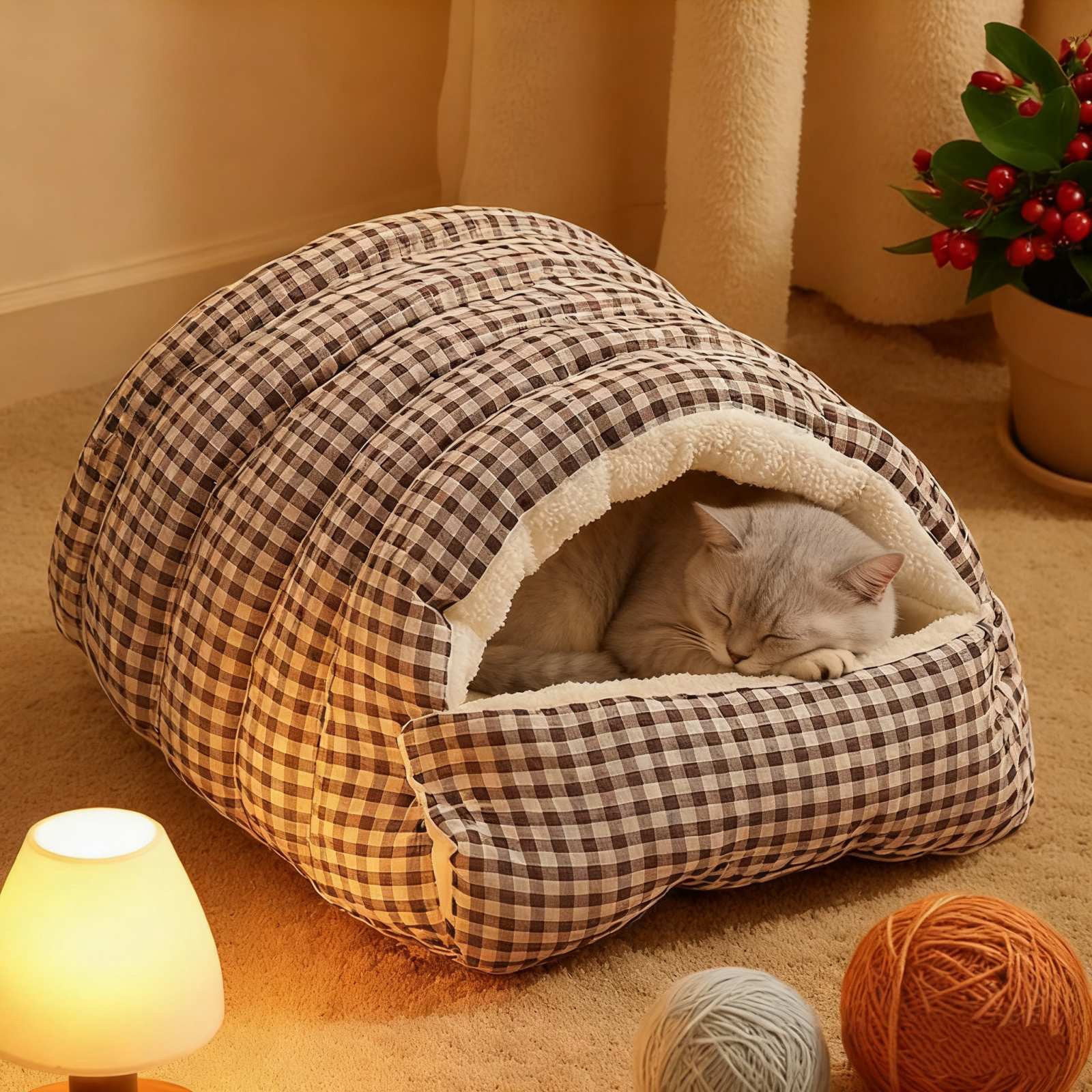 EGNMCR Pet Bed Pet Villa Cats Bed Bed Removable Dog Bed Winter Warm Cats Bed Two Purpose Pet Nests Pet Mat Fabric Pets Bed