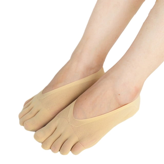 stanreset Polyester Low-Cut Liners Socks Women Adore Feet Happy All Day Long General Size Toe Socks Skin Color 1Set
