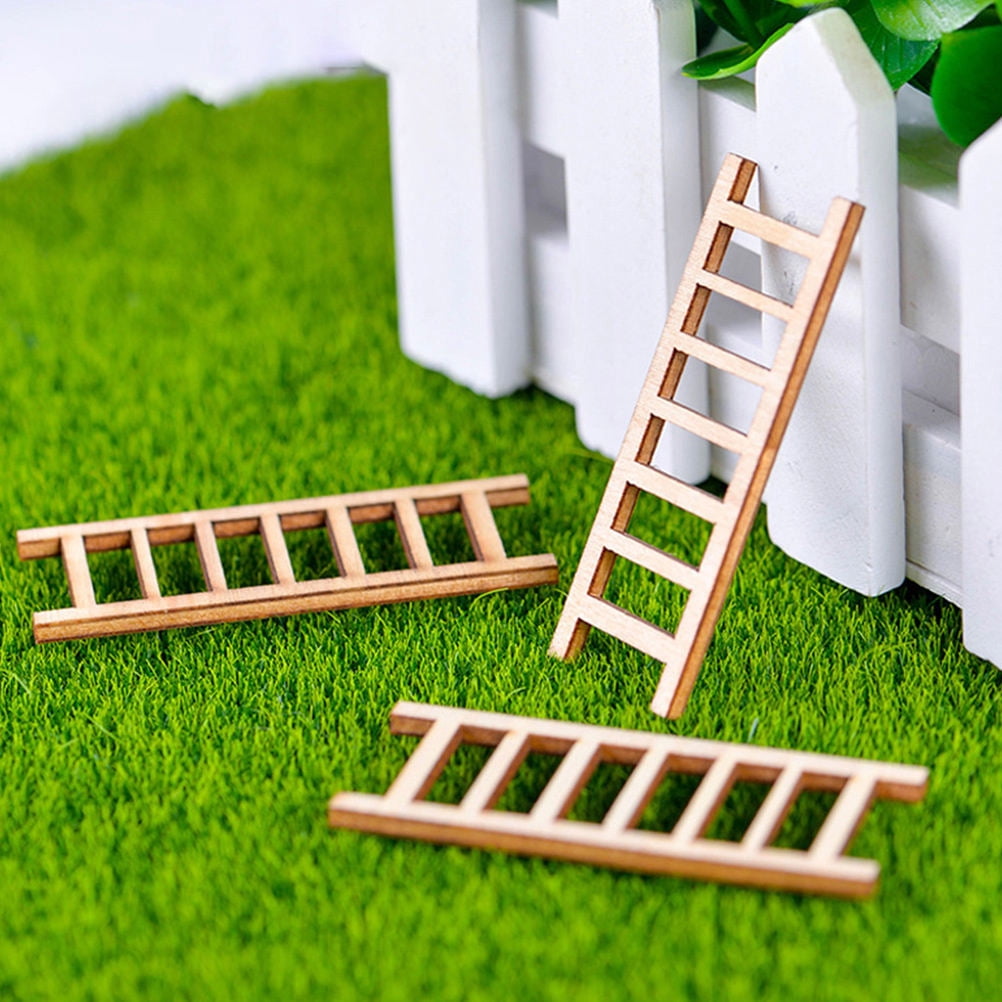 unbranded 20Pcs Artificial Ladder for Bonsai Khaki Wood Mini Ladder for Home and Office