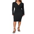 thumbnail image 1 of Élégante Robe Midi de Couleur Unie avec Col en V Profond et Manches Longues pour Femme, 1 of 9