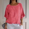 thumbnail image 2 of Plebaso Women's Cotton Linen T-Shirts Ruffle Sleeve Crew Neck Tee Shirts Solid Color Lightweight Tees Tops, 2 of 7