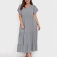 thumbnail image 5 of zanvin Robes d'Été Grande Taille pour Femmes Fête Boho Maxi Longue Robe Portefeuille Col en V Manches Courtes Ourlet à Volants Robe Fête Invitée de Mariage, Gris, 5 of 5