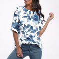 thumbnail image 4 of Pisexur Hauts d'Été pour Femmes Mode Décontractée Manches Courtes Col Rond T-Shirts Confortables Amples Surdimensionnés Imprimé Floral Blouses Hauts Mode T-Shirts Imprimés Graphiques Grande Taille Tops de Sortie S-5TG, 4 of 7