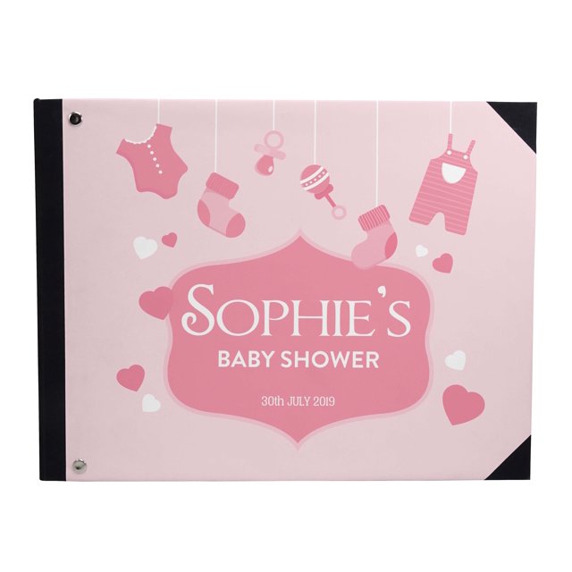 Darling Souvenir Objets Suspendus Roses pour Bébé et Cœur Livre d'Or de Baby Shower Couverture Reliée Rigide Mémoire Imprimée Personnalisée Registre d'Invités-9 x 12 Pouces