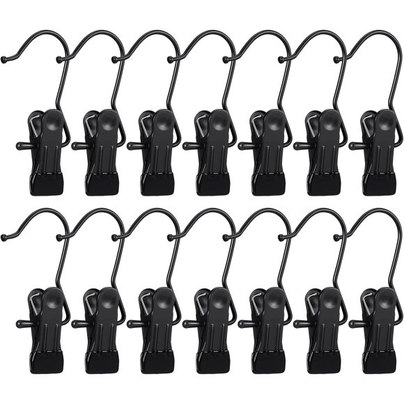 FREZON 15 Pack Boot Hanger for Closet, Laundry Hooks with Clips, Boot Holder, Hanging Clips, Portable Multifunctional Hangers Single Clip Space Saving for Jeans, Hats, Tall Boots, Towels(Black/Black)