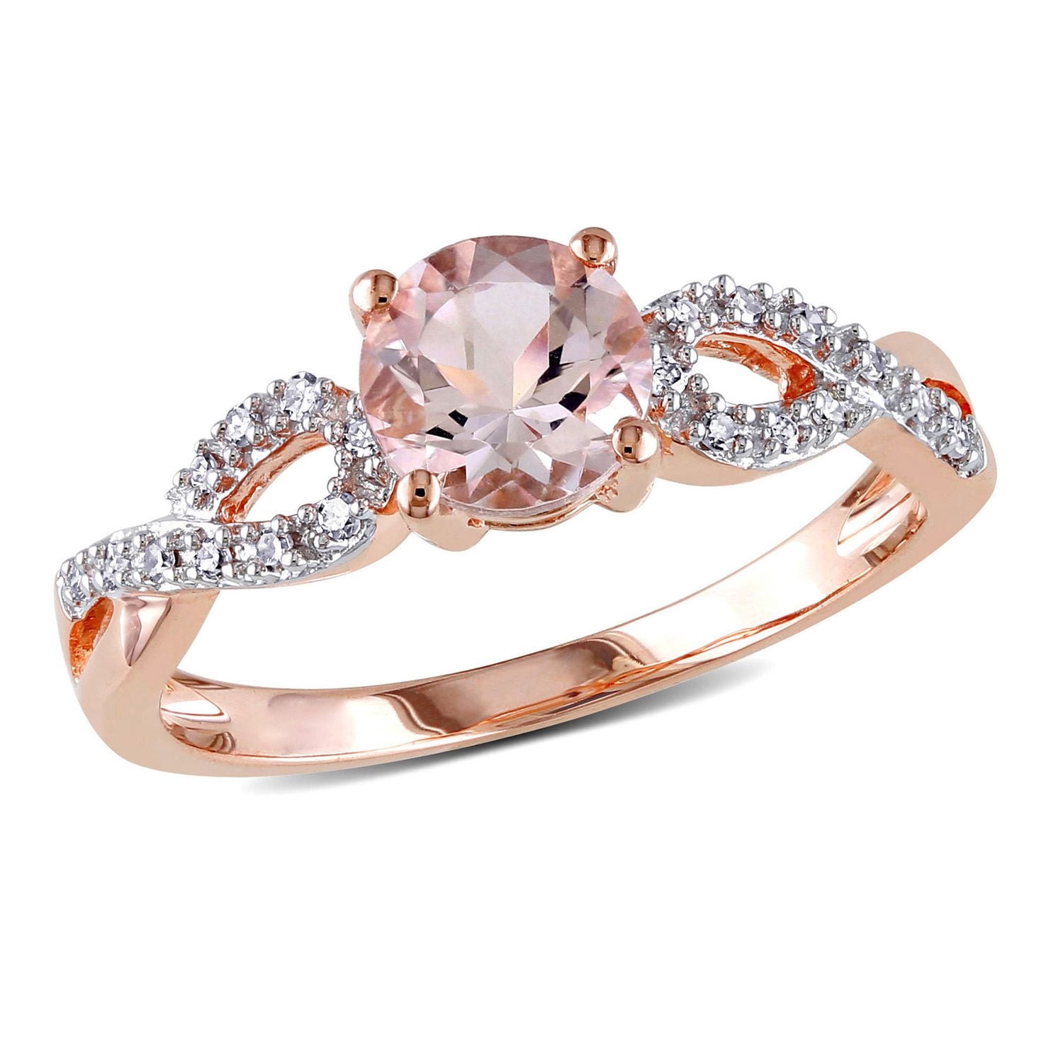 Bague de style superposée Tangelo avec morganite 0,80 ct PBT et diamants 0,10 ct poids total en or rosé 10 K