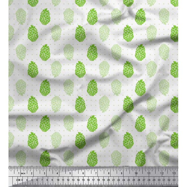 Soimoi Green polyester Georgette Fabric Dot & Fruits Print Fabric by Yard 52 Inch Wide