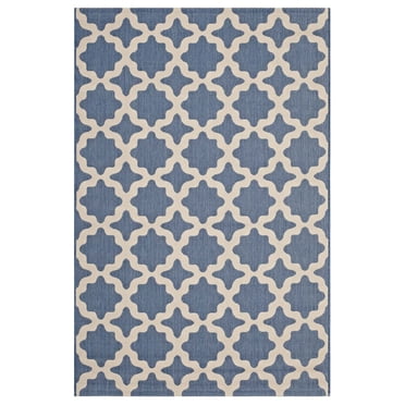 Modway Cerelia Moroccan Trellis 8 x 10 Foot Indoor Outdoor Rug, Blue/Beige