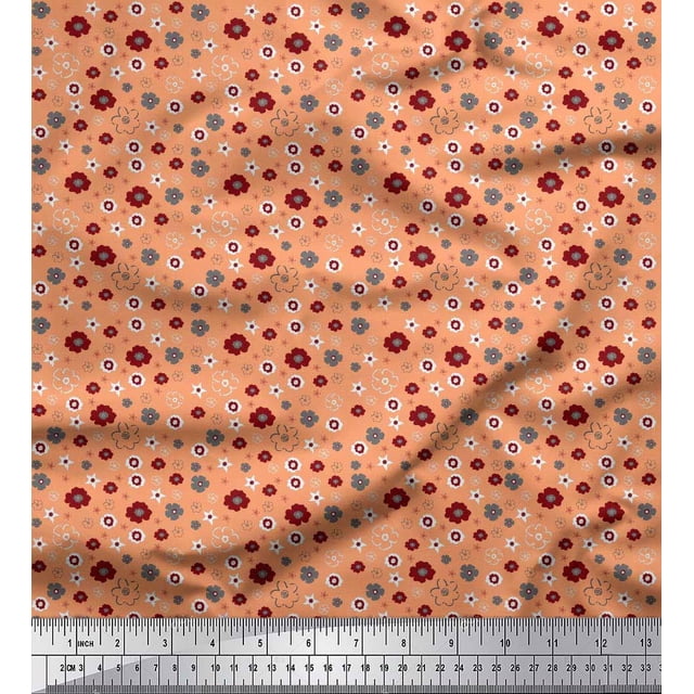 Soimoi Orange polyester Crepe Fabric Flower Artistic Printed Fabric 1 Yard 52 Inch Wide