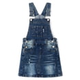 thumbnail image 1 of KIDSCOOL SPACE Baby Little Girls Skirt,Ripped Soft Strechy Denim Girls Summer Overalls Dress,Deep Blue,4-5 Years, 1 of 7