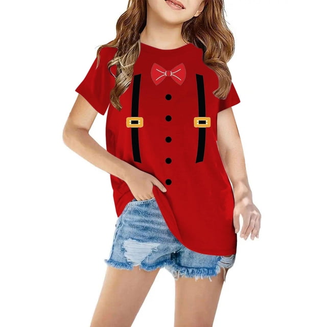Penkiiy T-Shirts Garçons Filles T-Shirts Graphiques Imprimés 3D T-Shirts Col Rond Manches Courtes pour Enfants 13 Ans Rouge