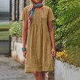 thumbnail image 2 of LOVZFMLL Robes pour Femmes Été Tendance Manches Courtes Amples Confortables Robes Plissées Plage Décontractées Longueur Genou Robe d'Été Café S, 2 of 5