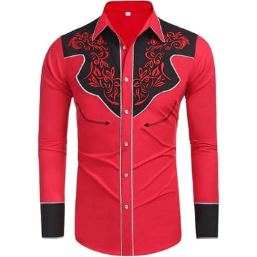 PMUYBHF Male Mens Shirts Long Sleeve Casual Loose Fit Men's Western Denim Shirt Casual Long Sleeve Button Cotton Shirt