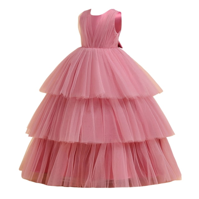 AJIWYH Robe pour Enfants, Robe de Fête pour Enfant Gâteau Mode Robe Douce, Robe Arc-en-Ciel pour Filles Rose Vif pour 8-9 Ans
