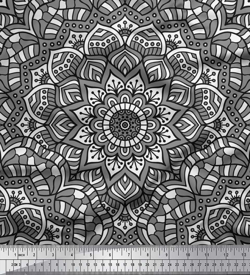 Soimoi Polyester Crepe Fabric Mandala Kaleidoscope Printed Fabric 1 Yard 42 Inch Wide