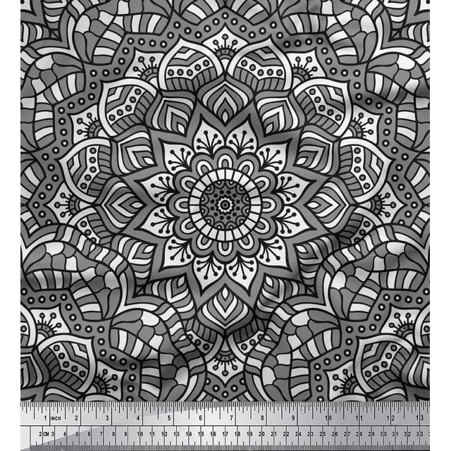 Soimoi Polyester Crepe Fabric Mandala Kaleidoscope Printed Fabric 1 Yard 42 Inch Wide