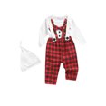 thumbnail image 2 of FOCUSNORM Barboteuse à Carreaux à Manches Longues pour Bébé Garçon et Pantalon à Bretelles avec Chapeau, 2 of 7