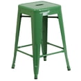 thumbnail image 1 of 24'' High Backless Green Metal Indoor-Outdoor Counter Height Stool with Square Seat, 1 of 9